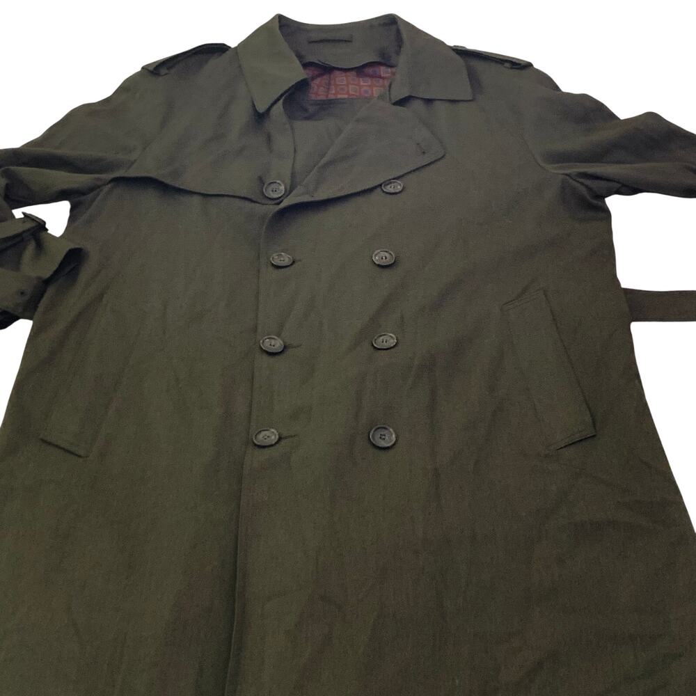 London Fog Mens Trench Coat 44 Reg Olive Green Lined Double Breasted Old Money - Picture 5 of 16